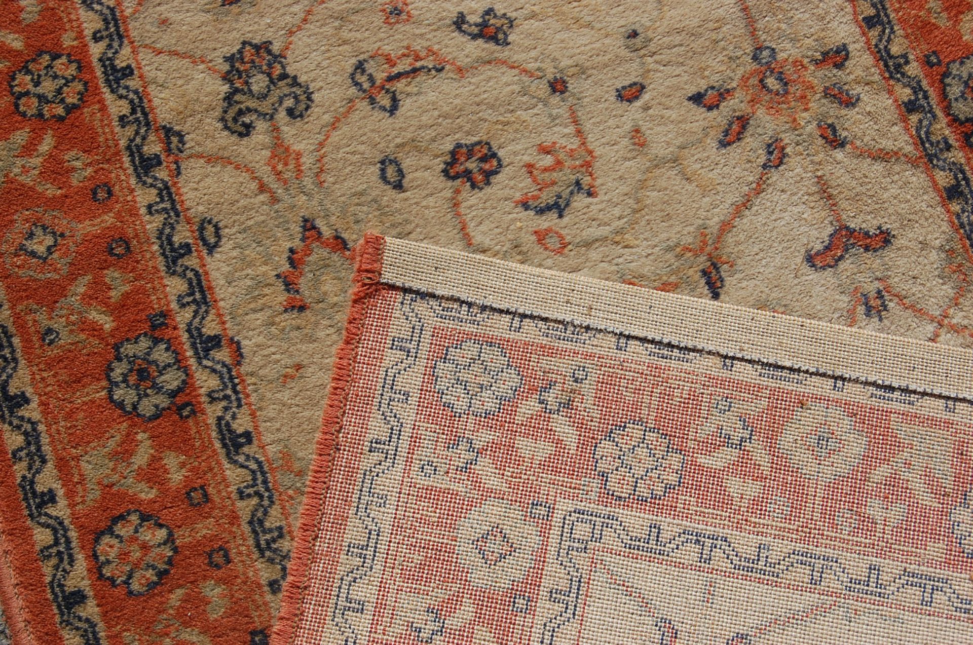 A set of three late 20th century Super Taj brown carpet rugs with geometrical pattern and light - Image 8 of 11