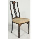A 19th century ebonised chinoiserie black lacquer painted single dining chair. Raised on squared