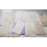 A collection of 19th century ephemera to include documents, letters, wills, financial details,