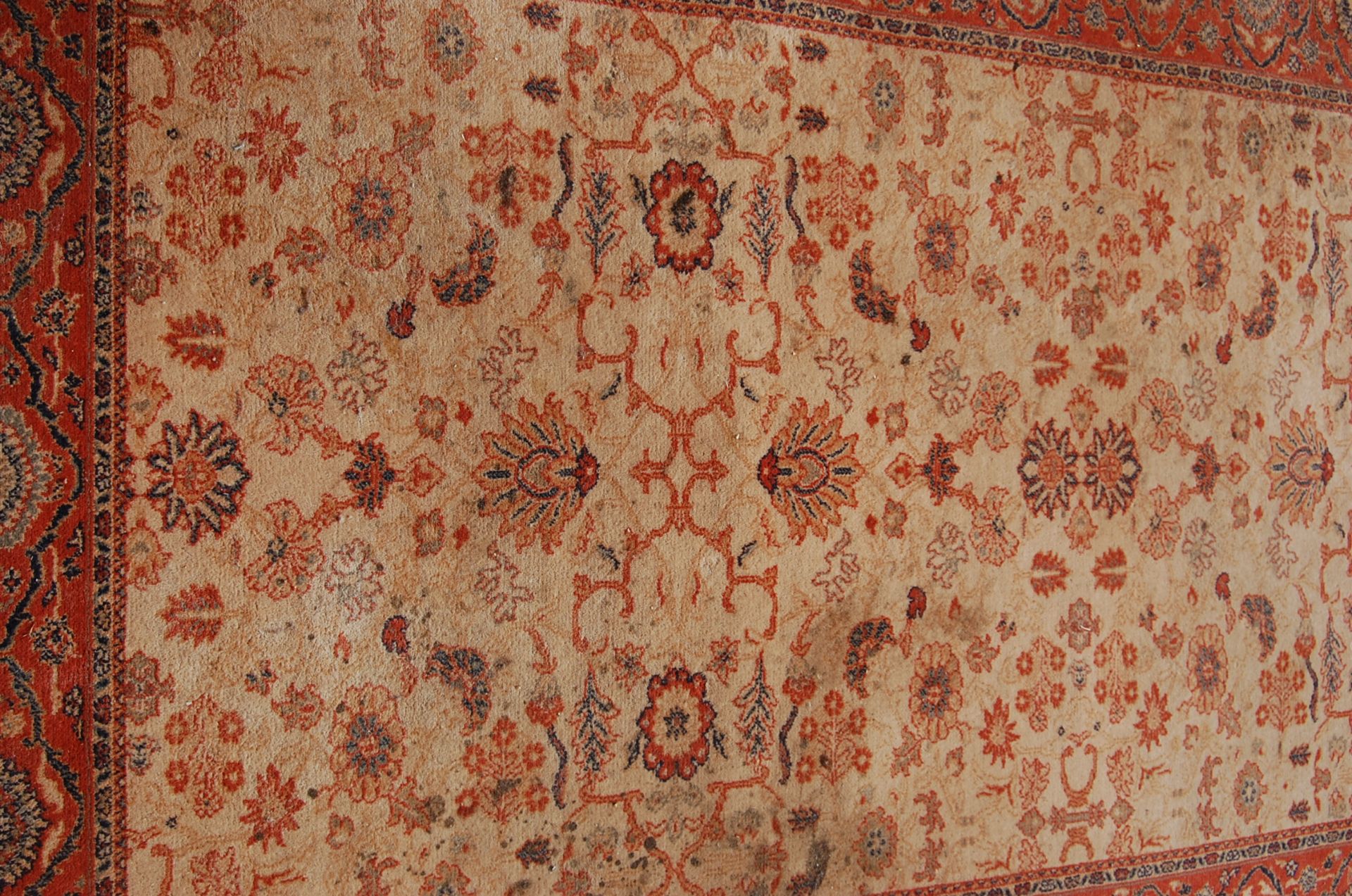A set of three late 20th century Super Taj brown carpet rugs with geometrical pattern and light - Image 3 of 11