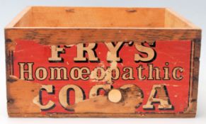 A late 19th Century / early 20th Century Edwardian wooden advertising crate for Fry's homeopathic