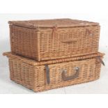 A pair of retro vintage 1970s wicker basket picnic hampers to include a Brexton four person picnic