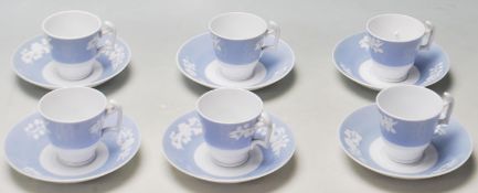 SET OF SIX SPODE BLUE AND WHITE COFFEE CUPS AND SAUCERS