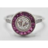 ART DECO STYLE PLATINUM DIAMOND AND RUBY RING