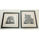 Gary Hodges (1954-) A pair of retro vintage limited edition signed prints of a pencil drawings by