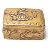 A early 20th Century Japanese Meji period cast bronze trinket box having raised decoration in the