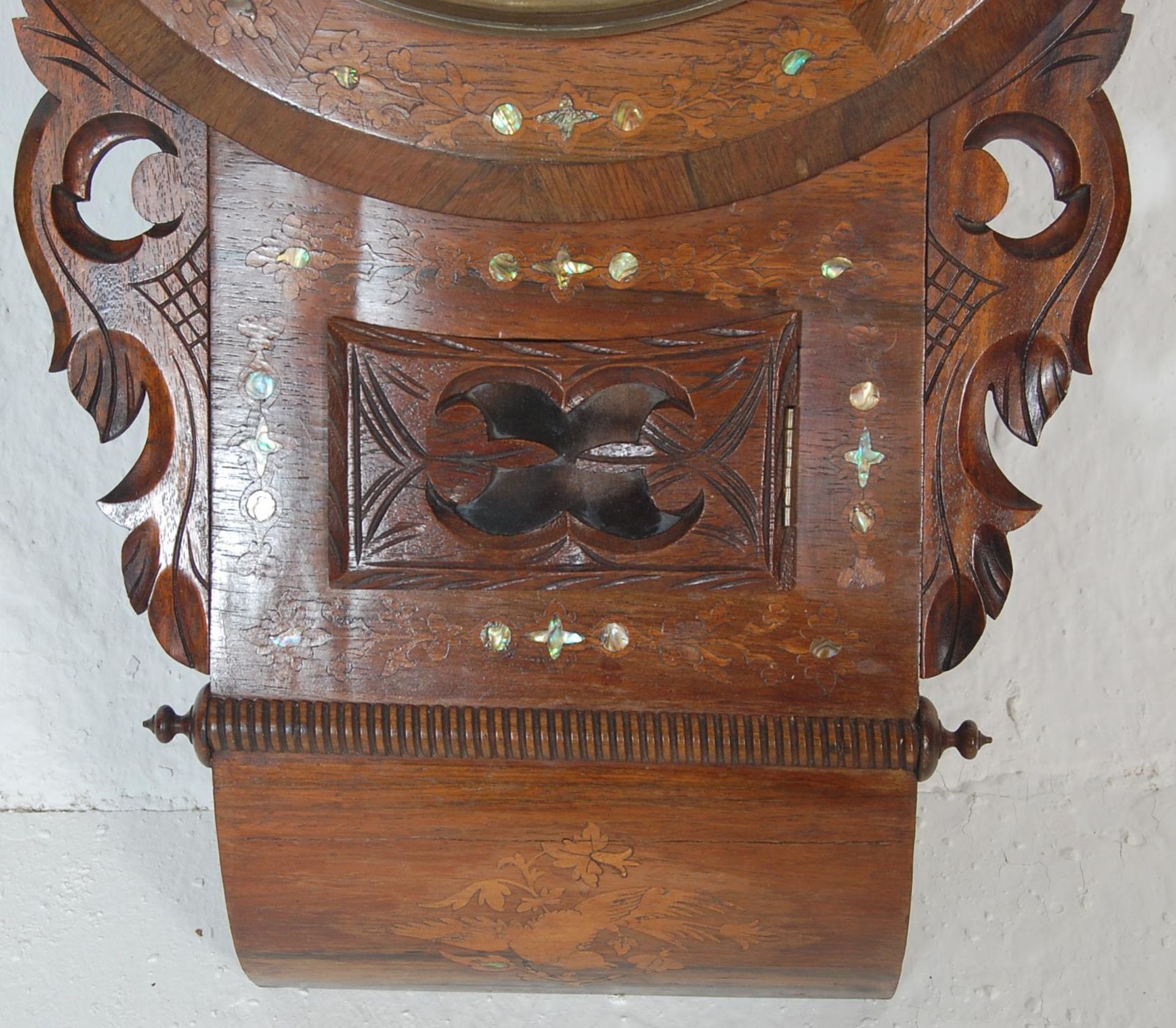A 19th century Victorian walnut veered and mother of pearl cased station clock with the dial, - Bild 3 aus 6