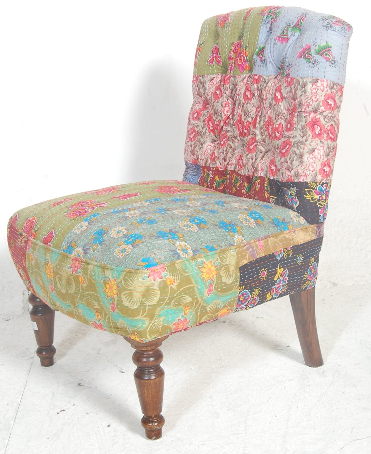 A Victorian 19th century bedroom chair - nursing armchair being re-upholstered in a modern harlequin - Bild 3 aus 3