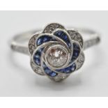 ART DECO STYLE DIAMOND AND SAPPHIRE RING