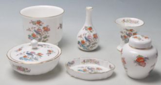 A collection of Wedgwood Kutani Crane pattern porcelain ceramics. To include bowl, pin dish, stem