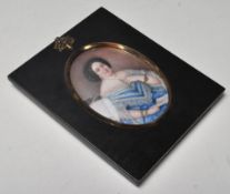A 19th Century Victorian portrait miniature painting on ivory depicting a female figure with a