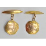 A pair of vintage 14ct gold cufflinks having octagonal panel haved engraved M. W from Zorg with