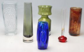 A good collection of studio art glass comprising a Sklo Union Hobnail clear glass vase, a Rudolf