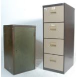 An early 20th century Industrial metal filing cabinet of pedestal form with single door. The cabinet