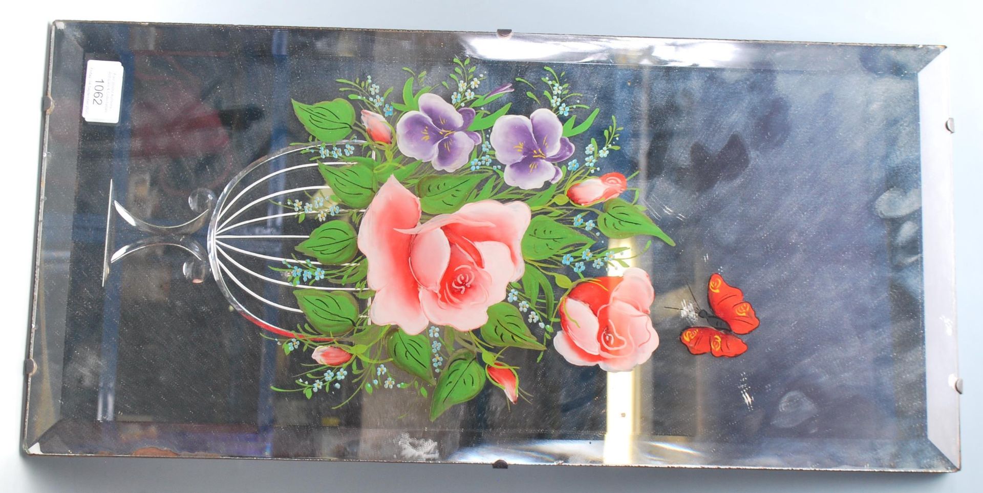 VINTAGE BEVELLED GLASS HAND PAINTED MIRROR