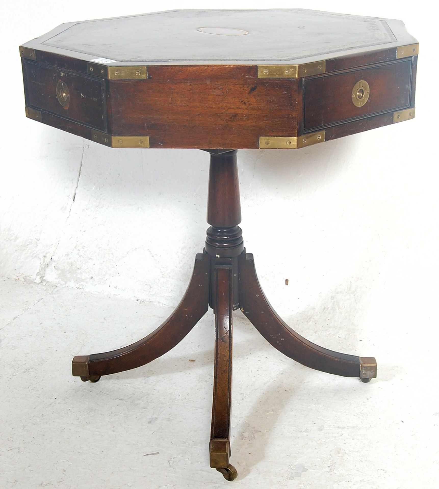 A regency revival mahogany campaign hexagonal drum table / occasional table / rent table having a - Bild 5 aus 5