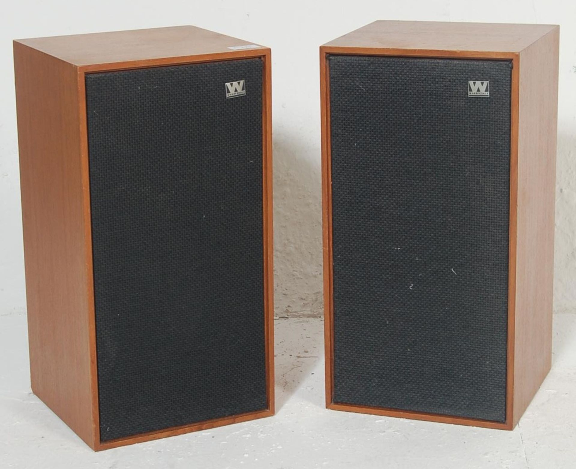 A vintage pair of retro 1970's Wharfedale ' Linton 2 ' hi-fi speakers. Each of upright form having