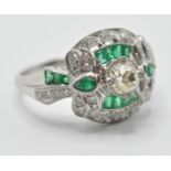 ART DECO STYLE DIAMOND AND EMERALD COCKTAIL RING