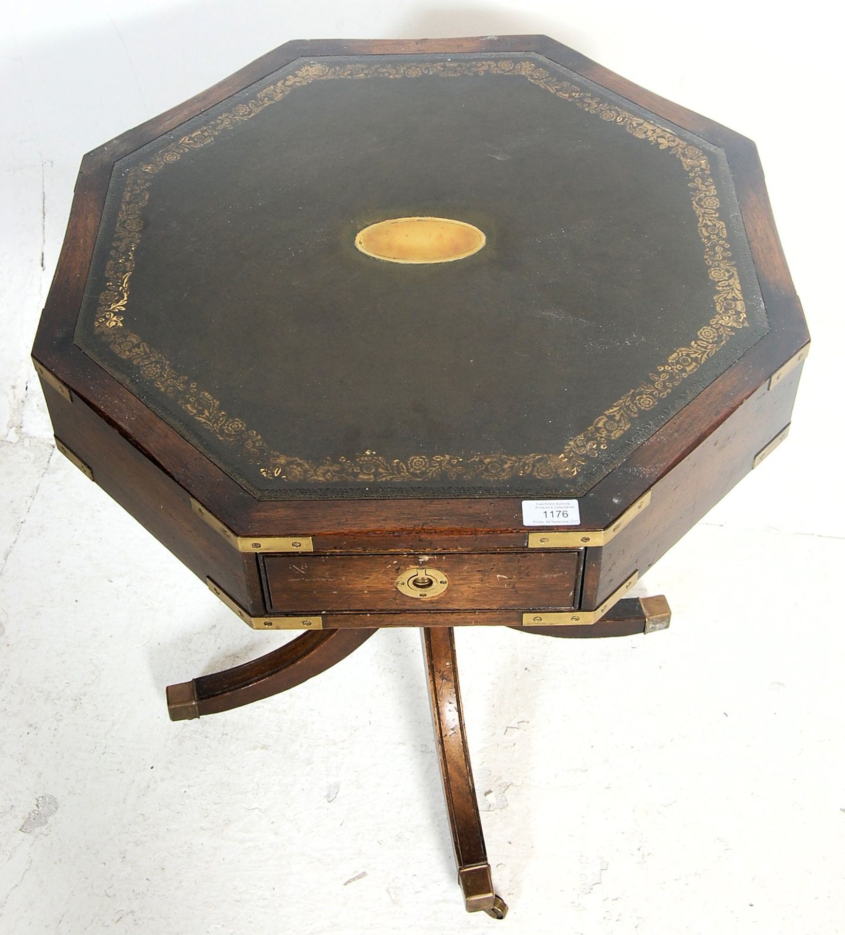 A regency revival mahogany campaign hexagonal drum table / occasional table / rent table having a - Bild 3 aus 5