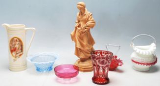 A collection of 20th century studio art glass to include basket in two tone colourway, Bohemian ruby