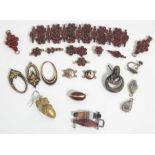 A selection of vintage 20th Century jewellery items and findings to include various garnet set