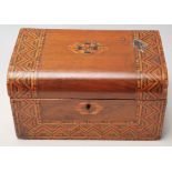 A 19th Century Victorian walnut Tunbridge ware parquetry inlaid box having two geometric inlaid