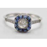 ART DECO STYLE DIAMOND AND SAPPHIRE RING