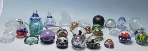 A large collection of 30+ 20th century studio art glass paperweights to include Darlington,