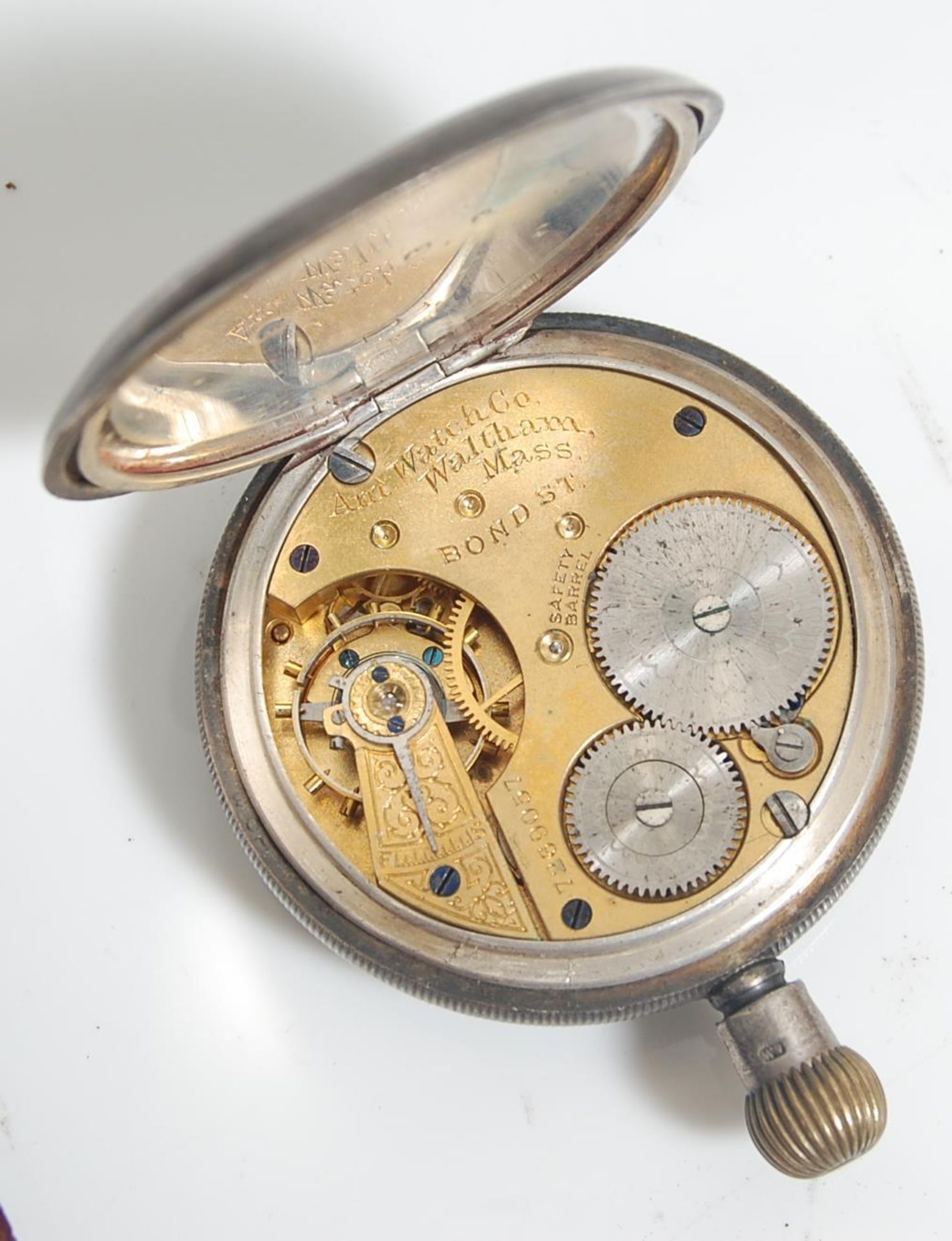 An antique late 19th century early 20th century,  A.W.W.Co. Waltham Mass silver pocket watch with - Bild 8 aus 8