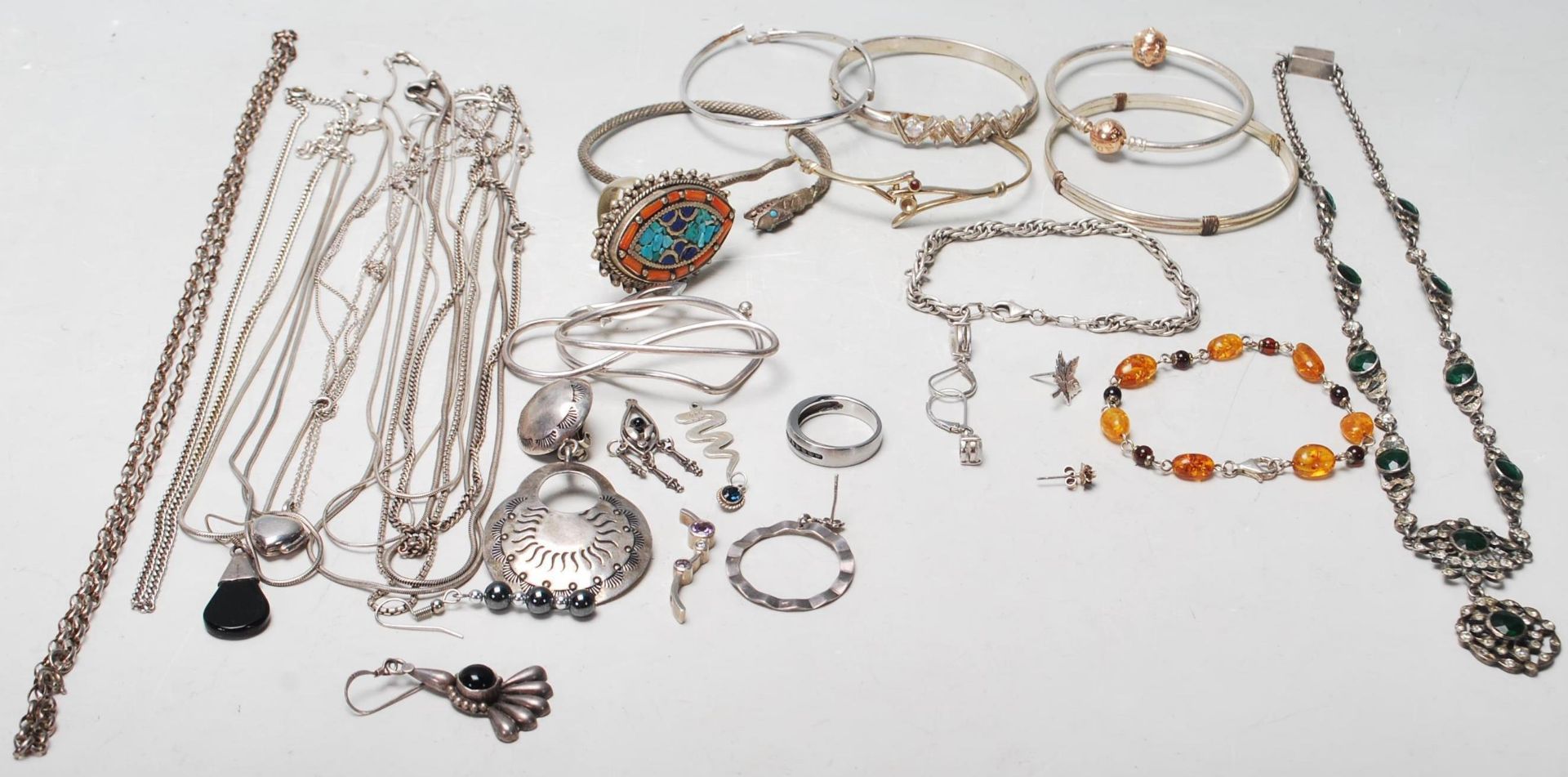 A good collection of silver 925 and white metals items to include necklaces, pendent, bangles and