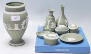 A collection of 20th century antique style Wedgwood Jasperware ceramic to include a plate, vases,
