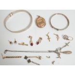 A collection of antique and later jewellery to include a pair of crucifix earrings (stamped 375 to