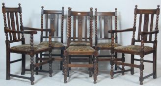 A set of six 1930’s Old Colonial dining chairs comprising of two carver chairs and four normal