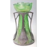 A late 19th Victorian / early 20th Century Art Nouveau Loetz iridescent green glass and  pewter vase