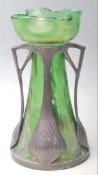 A late 19th Victorian / early 20th Century Art Nouveau Loetz iridescent green glass and  pewter vase