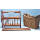A retro 20th century French wicker baguette basket of rectangular form having dipped centre and