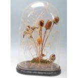 VICTORIAN TAXIDERMY SPECIMEN BIRD GROUP WITH CLOCHE AND WOODEN BASE