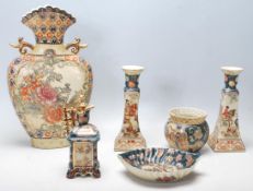 A group of 20th Century Japanese Satsuma ceramics to include a large vase with scalloped rim and
