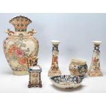 A group of 20th Century Japanese Satsuma ceramics to include a large vase with scalloped rim and