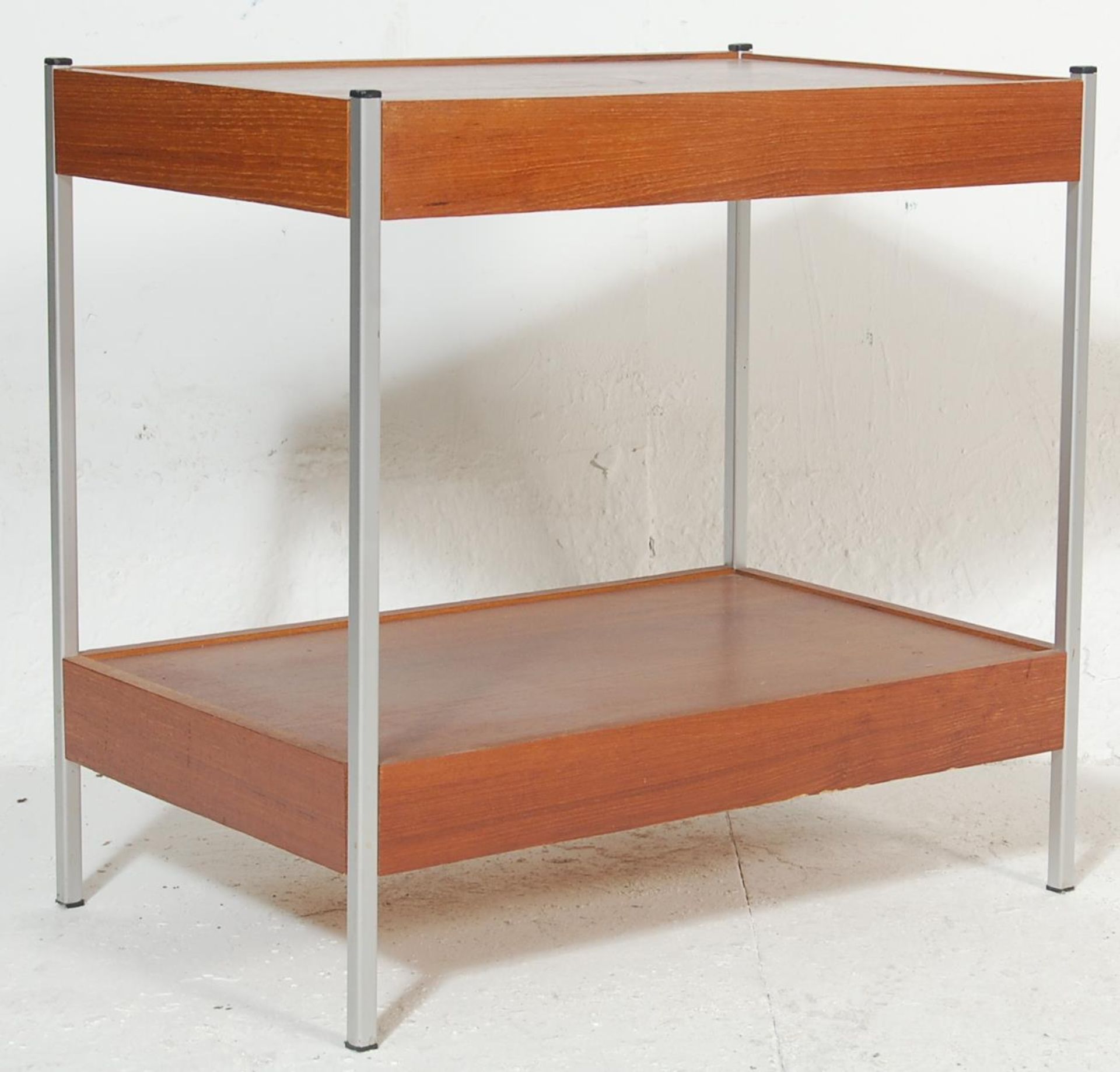 A  retro mid century, circa 1950's teak wood and chrome tea trolley table in the manner of Merrow