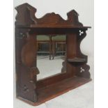 A late 19th century Victorian Arts & Crafts oak wall - overmantel mirror. Plinth shelf base with