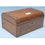 A late 19th / early 20th Century tunbridge ware wooden treen box having banded geometric