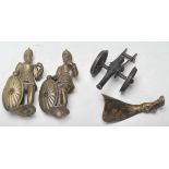 A collection of bronze figurines dating from the 19th century to include a pair of knights with