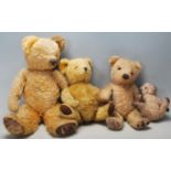 A good collection of antique/ vintage stuffed teddy bears with plastic eyes, pads to the feet and