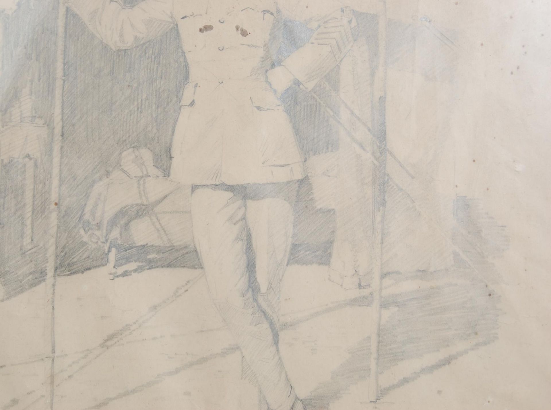 WWI SKETCH OF A SOLDIER STICKS IN ORNATE CARVED FRAME - Bild 5 aus 8