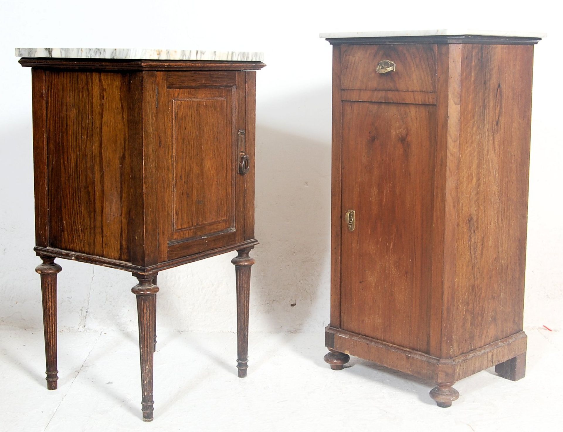EDWARDIAN MARBLE TOPPED BEDSIDE CABINETS