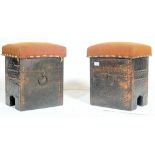 A pair of late Victorian 19th century Arts & Crafts hammered copper club fire fender stools. Each