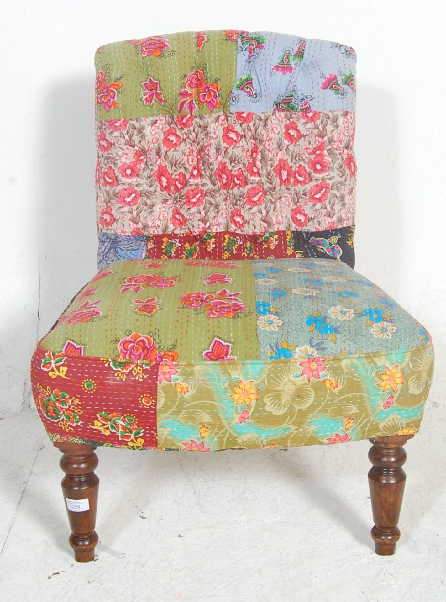 A Victorian 19th century bedroom chair - nursing armchair being re-upholstered in a modern harlequin - Bild 2 aus 3