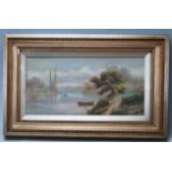 English School - 19th century. An oil on canvas painting of a river scene, possibly Windsor having