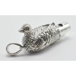 Hunting interest- A sterling silver whistle pendant in the form of a duck. Stamped 925 sterling.